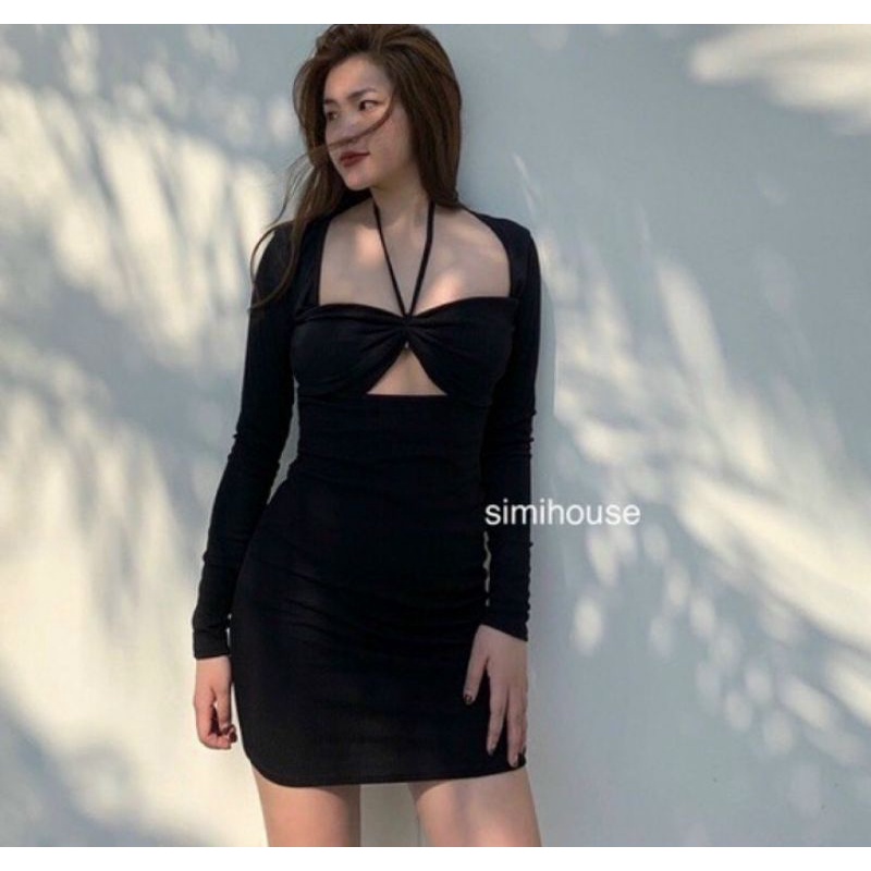 Đầm body mod ngực tay dài phối dây đeo cổ PC&amp;TV2