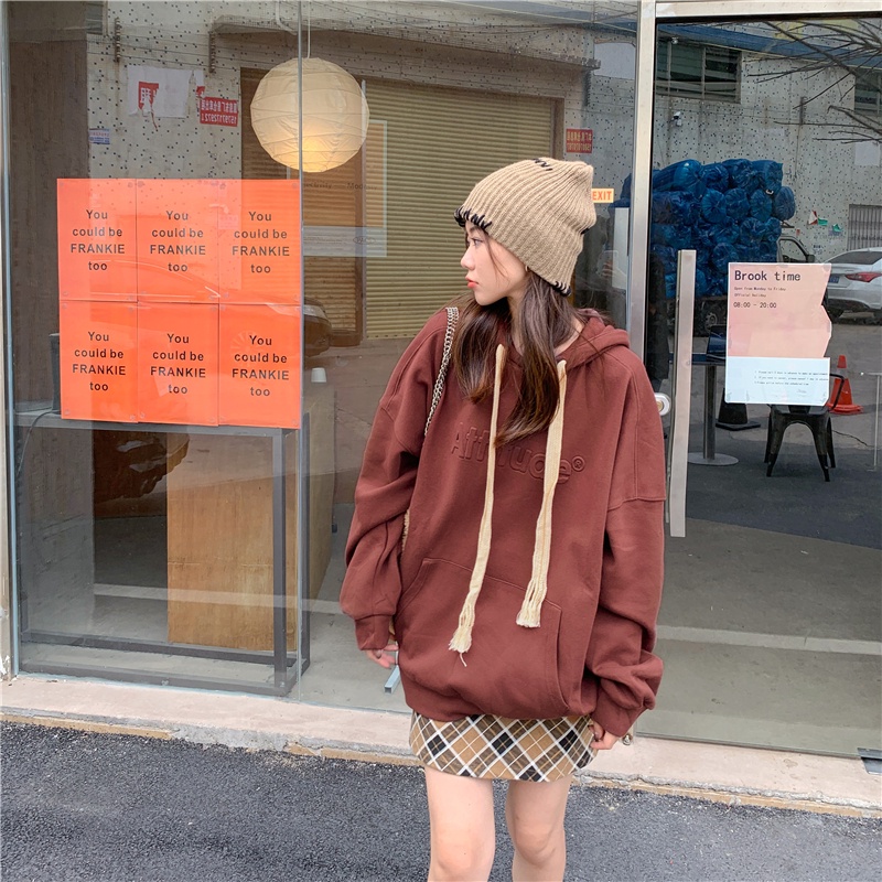 Áo hoodie SUXI dáng rộng họa tiết chữ thời trang cho nữ