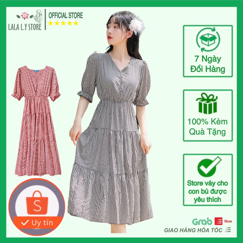 Váy sau sinh cho con bú, váy cho con ti kẻ caro đuôi cá trẻ trung, BST2021-LSV014