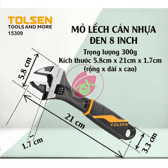 Mỏ Lết Cán Nhựa Miệng 24mm CN ( 8&quot; / 200mm ) Tolsen 15309 - Hàng xuất khẩu Châu Âu