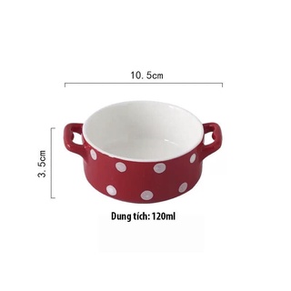 Bát sứ ăn dặm 2 quai chấm bi