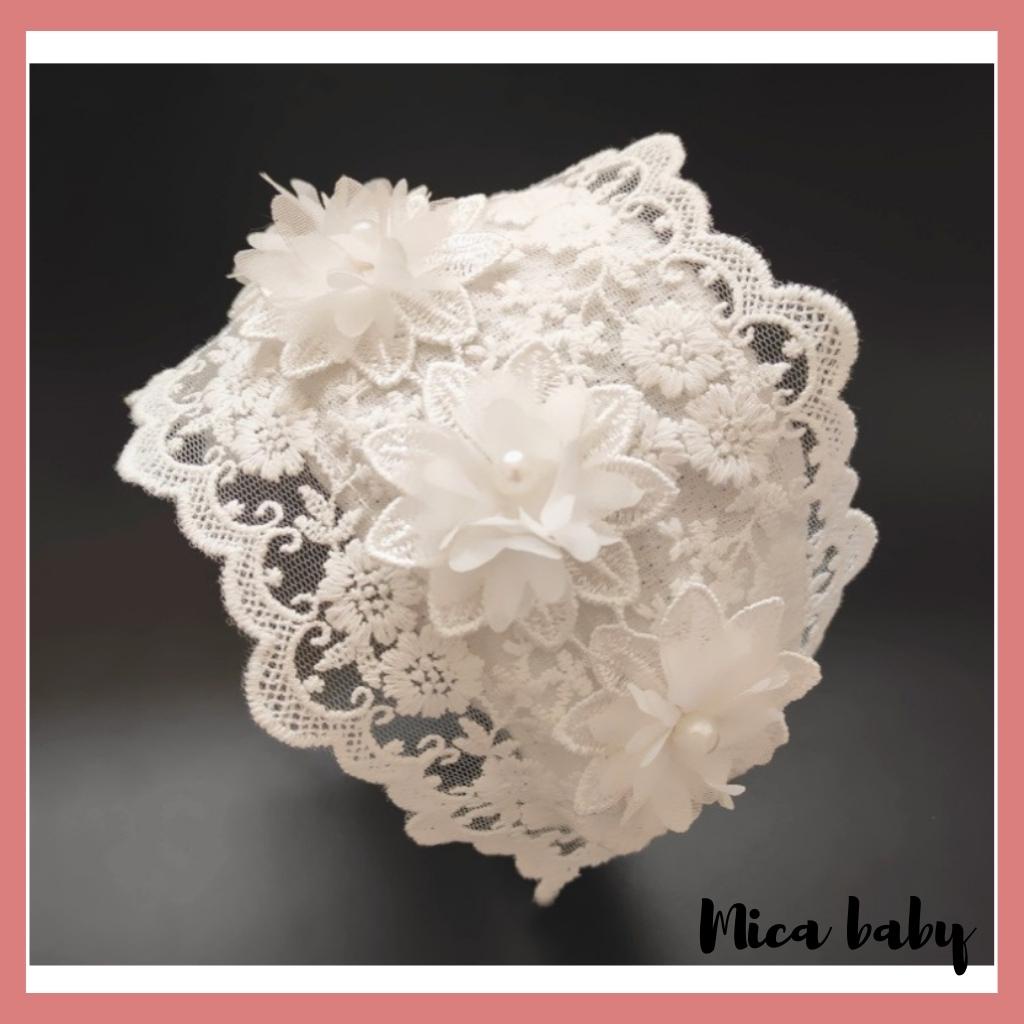 Băng đô turban cho bé vải ren mềm đính hoa xinh xắn đáng yêu BD72 Mica baby