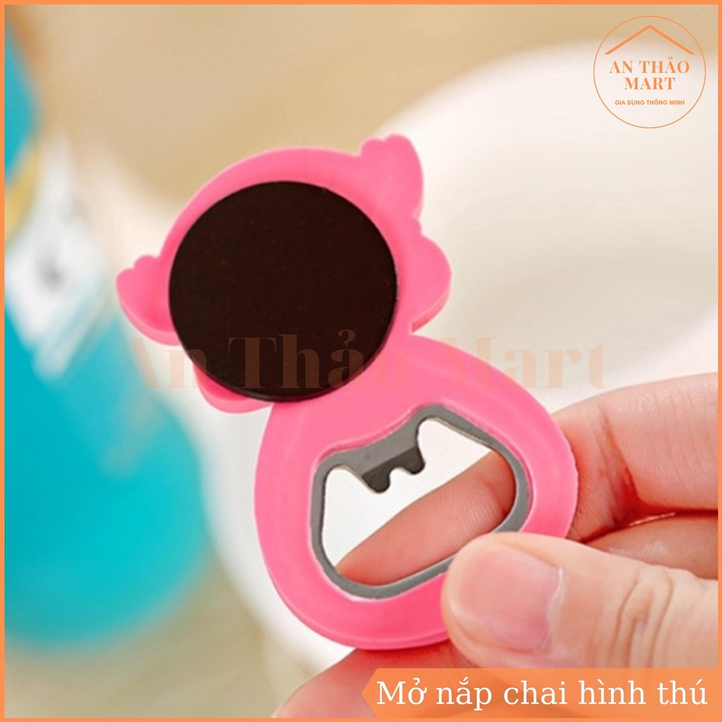 Mở Nắp Chai Hình Thú, Dụng Cụ Mở Nắp Chai Bia Nước Ngọt Bằng Inox Bọc Silicon Đính Nam Châm Tiện Lợi