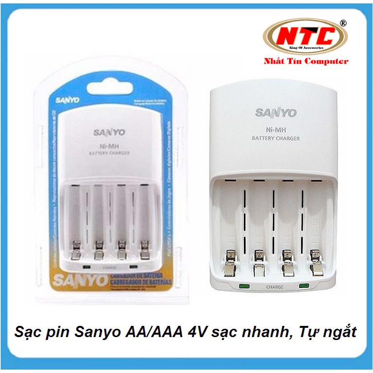 Bộ sạc nhanh Sanyo MQN06 dành cho pin sạc AA và AAA - hỗ trợ sạc nhanh (trắng)