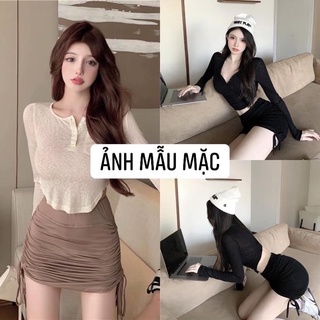 Set bộ áo thun giấy mix chân váy rút sườn