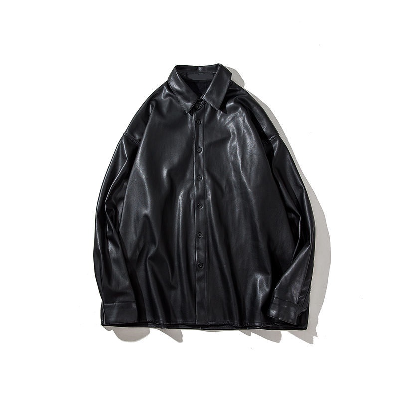 Áo sơ mi tay dài dáng dài vừa chất liệu da oversize