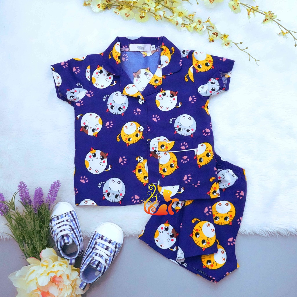 Bộ Đồ Mặc Nhà Pijama Kate Thái - &quot;Mèo tròn&quot; - Cho Bé 8 - 38kg