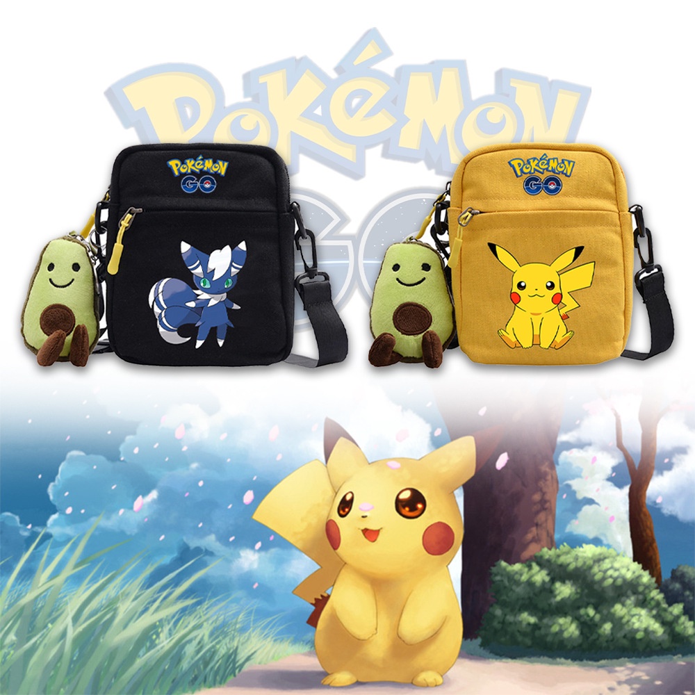 Túi Đeo Chéo Vuông Nhỏ In Hình Pikachu Pokemon Cho Nam Nữ