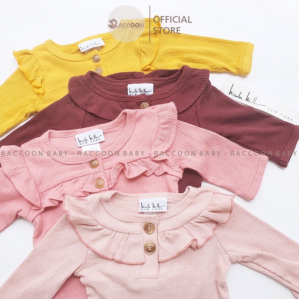 Bộ đồ liền thân tay dài trơn gân tổ ong thông hơi bodysuit body chip bé gái xuất Pháp Hicole Hiller