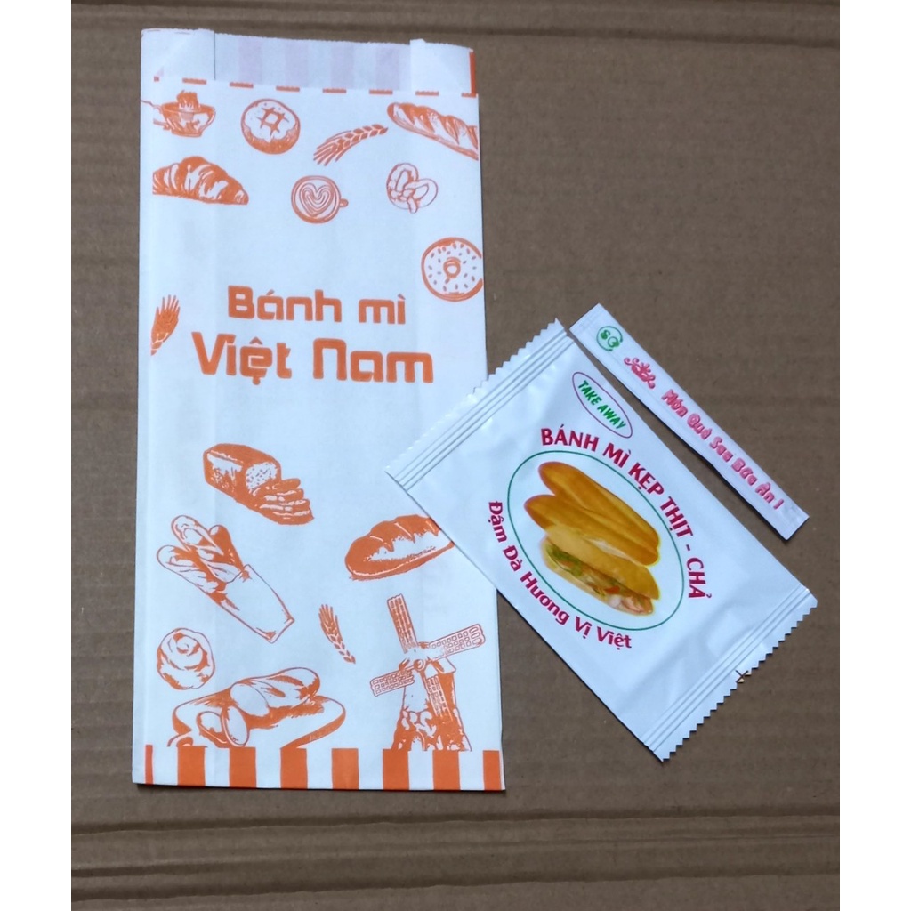 Combo 500 túi giấy + tăm + khăn lạnh kẹp thịt chả