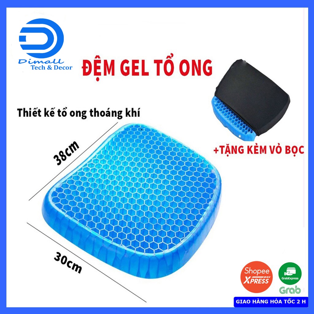 Đệm ngồi 3D cao cấp, nệm lót ghế gel tổ ong thoáng khí, Lót 4 ghế ô tô có vỏ bọc