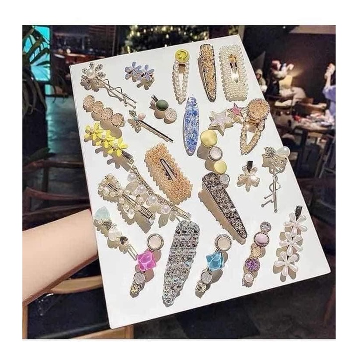 Set 25 kẹp tóc đính đá nhiều hình