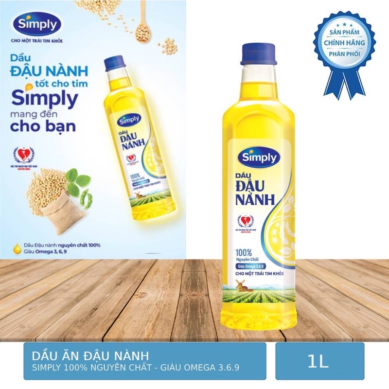 Dầu đậu nành Simply 1l bảo vệ sức khoẻ tốt cho tim mạch