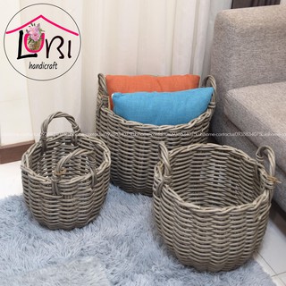 [Lubi Home] - Sọt đựng đồ đan dây nhựa bộ 3 hình tròn bầu đáy - siêu bền, đẹp, sang trọng