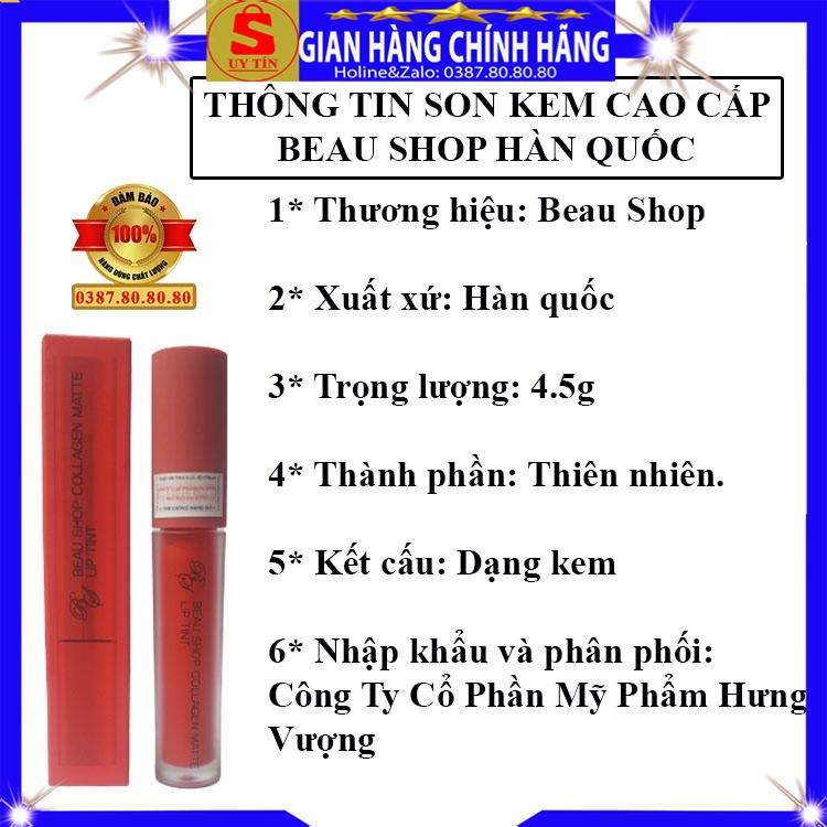 Son kem siêu lì không trôi khi ăn uống chống nắng cao cấp chính hãng Beau Shop hàn quốc son nước lâu trôi collagen 24h