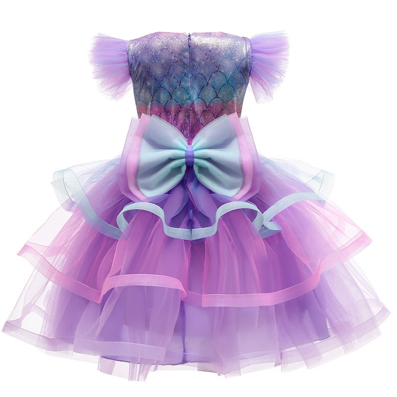 Đầm Hóa Trang Nàng Tiên Cá Phối Lưới Hở Lưng Màu Tím Xinh Xắn Cho Bé Gái