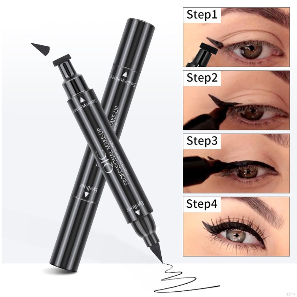 Double End Stamp Eyeliner Waterproof Long Lasting Smudge-proof Black Liquid Eyeliner