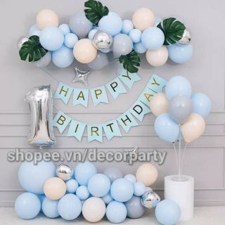 [ Tặng Bơm keo dây nối lá cây] Đủ Như hình sét bóng trang trí sinh nhật Tông xanh Pastel bé trai  DC042
