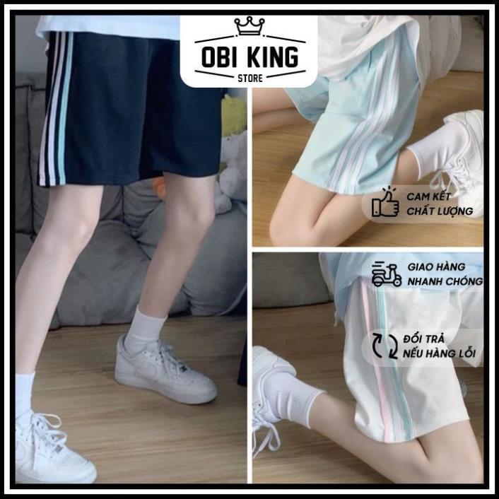 Quần Đùi 3 Sọc Unisex nam nữ Quần Shorts ống rộng màu Đen - Trắng - Xanh Ulzzang ! ❣️