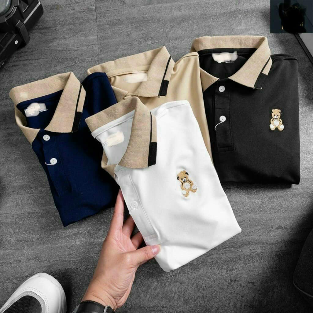 Áo Thun Cổ Bẻ, Áo Polo Nam Cotton mềm mịn Thêu Gấu