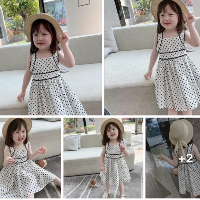VÁY THÔ DÂY CHẤM BI BÉ GÁI( phom rộng)