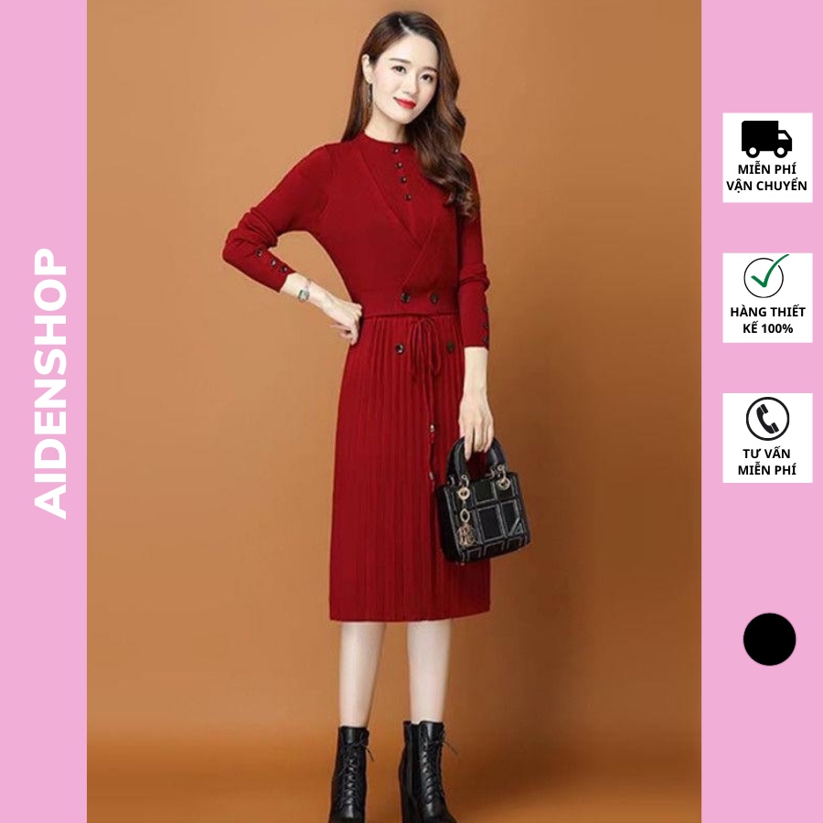 Set Váy len xinh thời trang công sở Aidenshop váy thiết kế mùa đông
