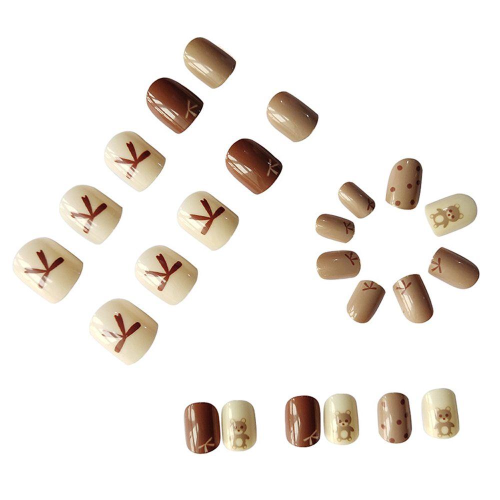 OCEANMAP Bộ Móng Tay Giả Ngắn Họa Tiết Thỏ / Gấu Hoạt Hình Trang Trí Nghệ Thuật
