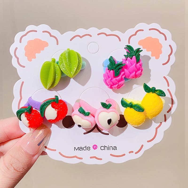 Set 10 Dây Cột Tóc Co Giãn Hình Hoa Quả Dễ Thương Cho Bé Gái