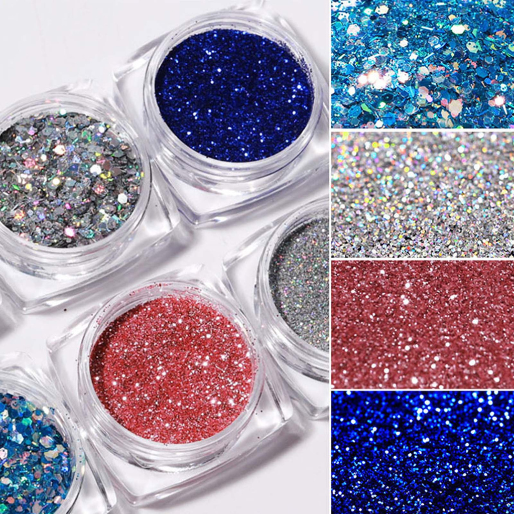 [Hàng mới về] Set 6 Hộp Kim Tuyến Dạ Quang Trang Trí Móng Tay