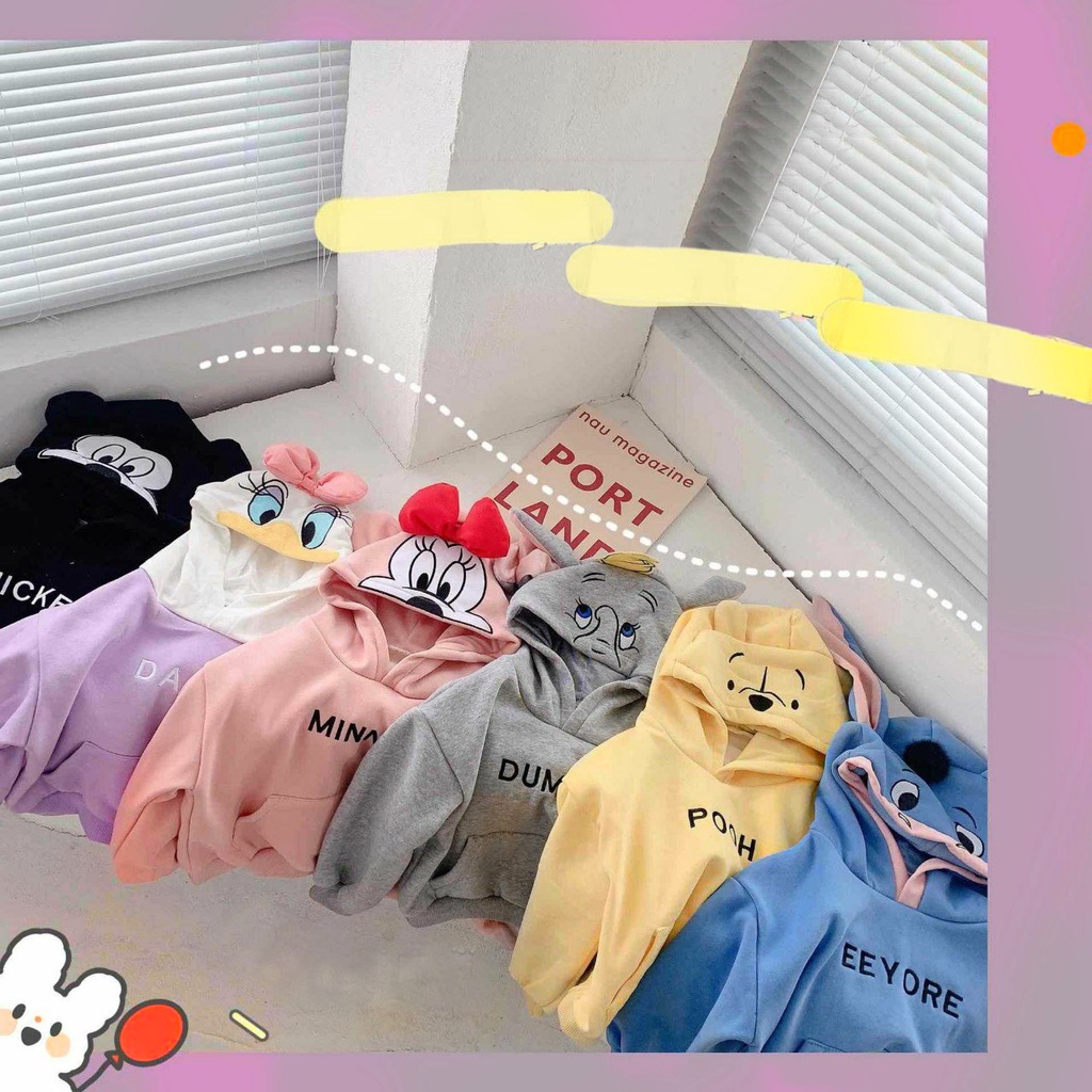 Áo Hoodie Mũ Trùm Đầu Cho Bé Trai Bé Gái vải Nỉ Bông Mềm Mịn hình thú siêu yêu 8-18kg
