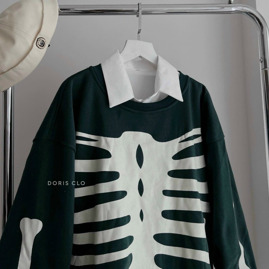 Áo Hoodie Không Nón, Áo Sweater Chui In Bộ Xương 3D Cực Hot From Nam Nữ Giữ Ấm