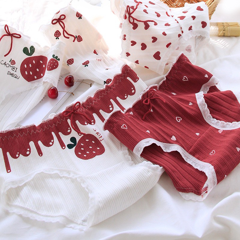 Quần Lót Nữ Cotton gân tăm Dâu tây đỏ Thoáng khí mềm mại lên dáng sexy DAN STORE mẫu 2801