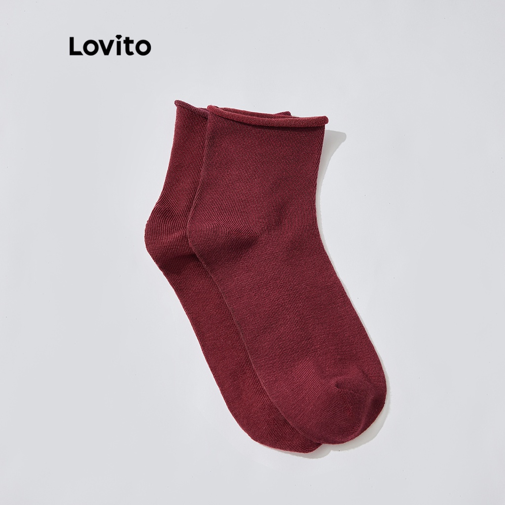 Tất trơn Lovito đơn giản L31ED033 (đen / vàng / đỏ rượu vang / xanh lá đậm/ be)