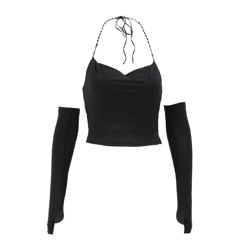 Áo croptop 2 dây cổ yếm dây xích sexy Hở lưng Cổ V Áo hai dây Dự tiệc đi bar pub club Gợi cảm Quyến rũ Sexy A98
