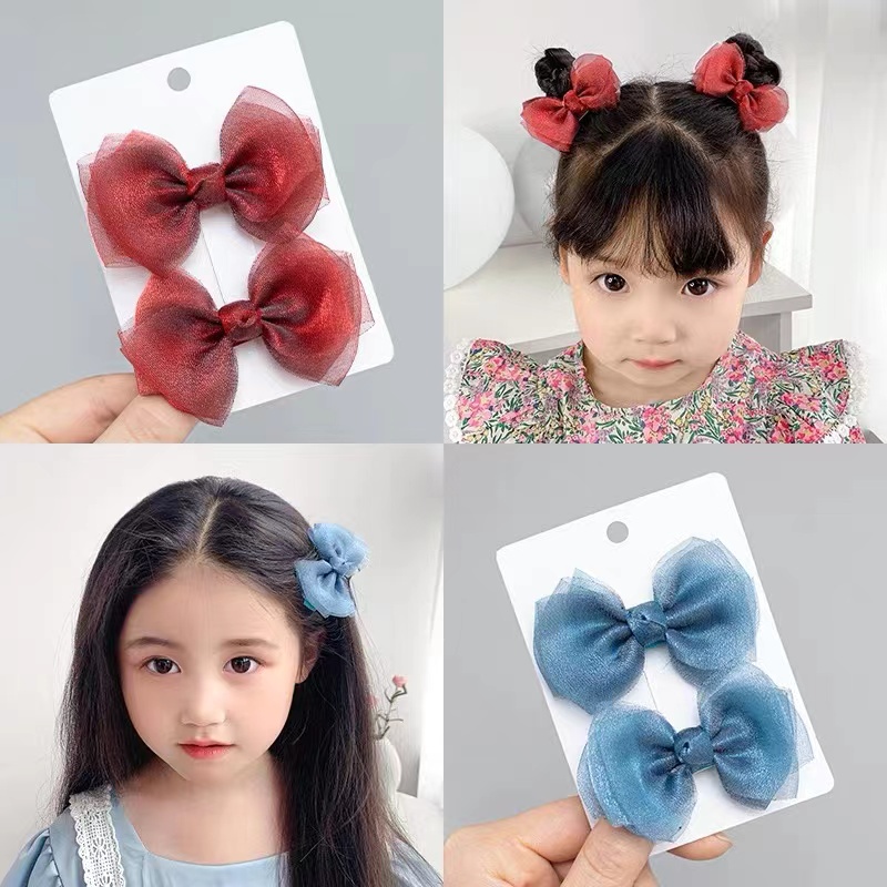 Set 2 Kẹp Tóc Hình Nơ Dễ Thương Phong Cách Hàn Quốc Cho Bé Gái