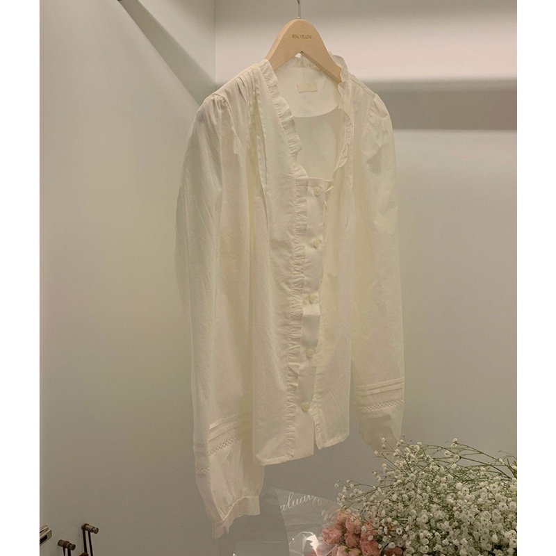 Áo Sơ Mi Trắng Dài Tay Phối Bèo Kiểu Pháp Đơn Giản Thanh Lịch 49225