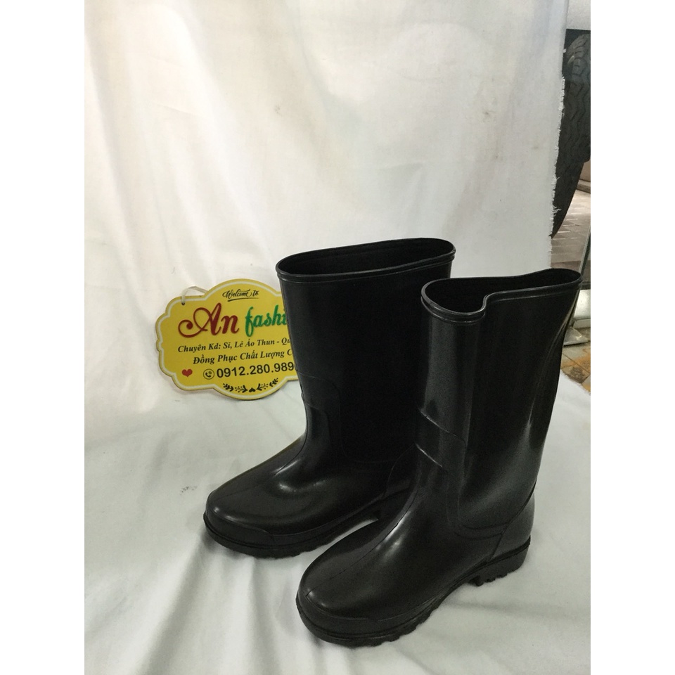 Ủng Cao Su Đen Đế Đen Đi Mưa, Làm Vườn, Lao Động _ Hình Chụp Thật