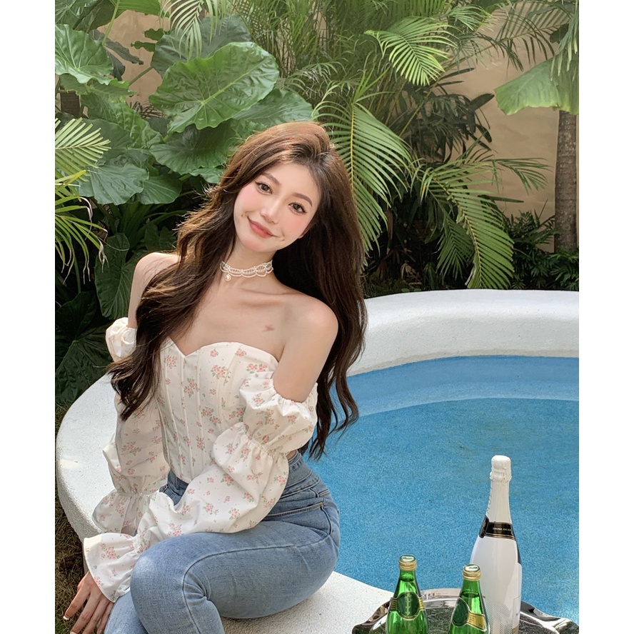 Áo Croptop Tay Phồng Cúp Ngực Dáng Corset Thời Trang Dành Cho Nữ