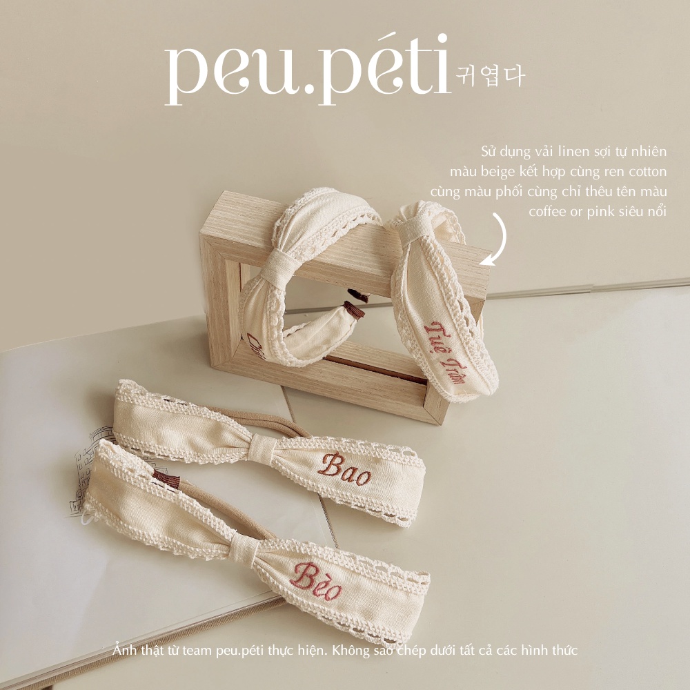 Turban hoặc Bờm thêu tên bé MÀU BEIGE style Hàn- peu.péti  GỬI TÊN BÉ VÀO TIN NHẮN OR GHI CHÚ BẠN NHÉ!!!