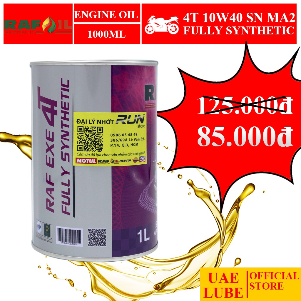 Combo 6 chai nhớt Raf Oil 10W40 1L tổng hợp toàn phần