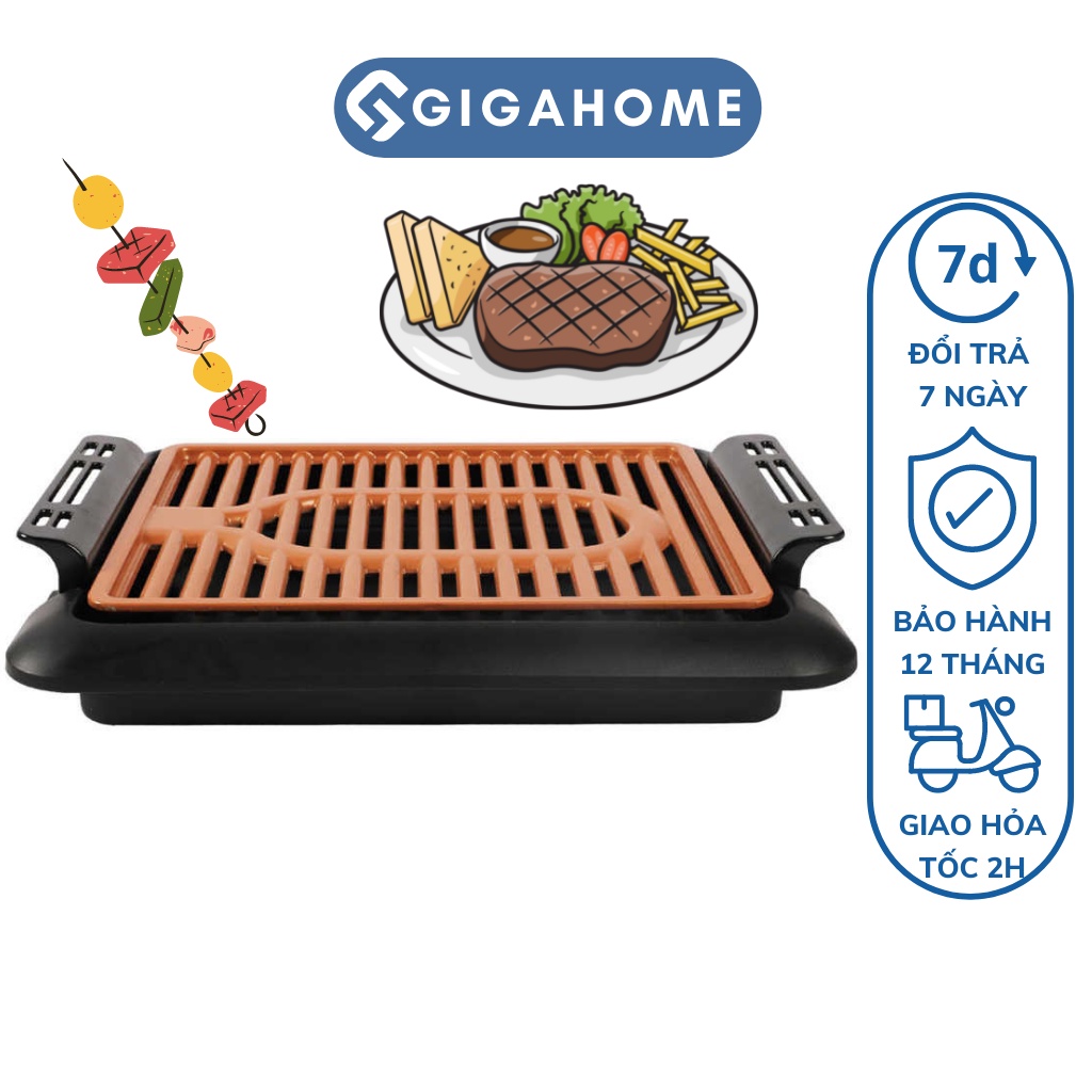 Bếp Nướng Điện Hàn Quốc Không Khói GIGAHOME Vỉ Vàng Chống Dính, Sang Trọng 10494