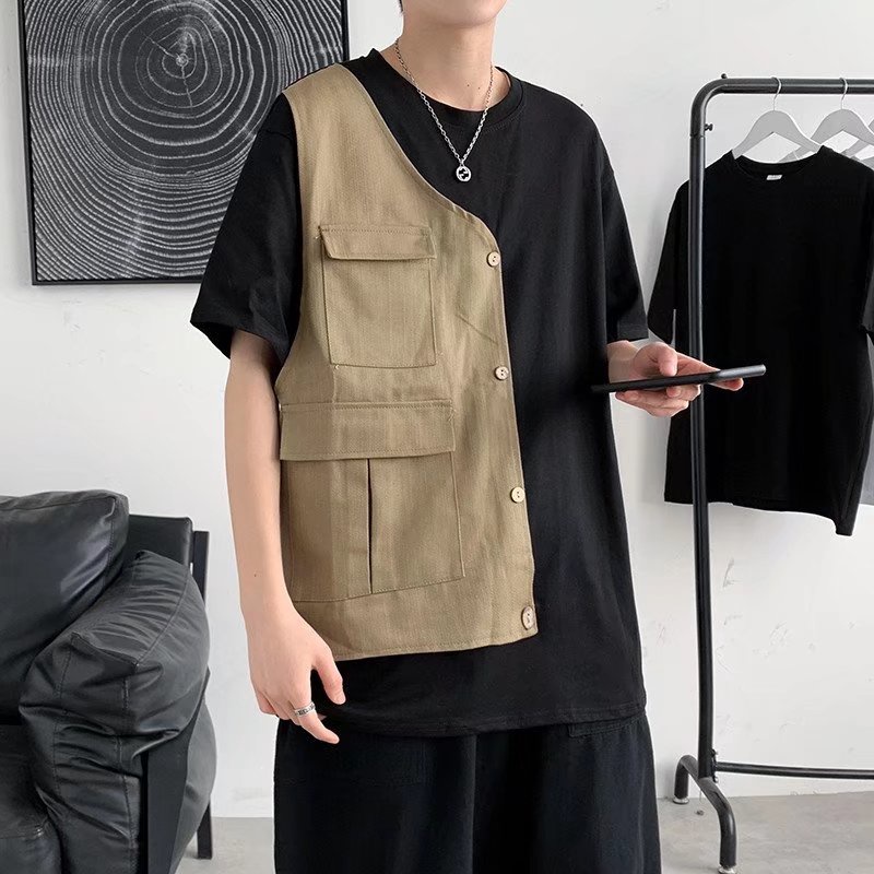 Áo Thun Tay Ngắn Giả Hai Lớp Phong Cách Mùa Hè Thời Trang Mới Chất Lượng Cao Dành Cho Nam