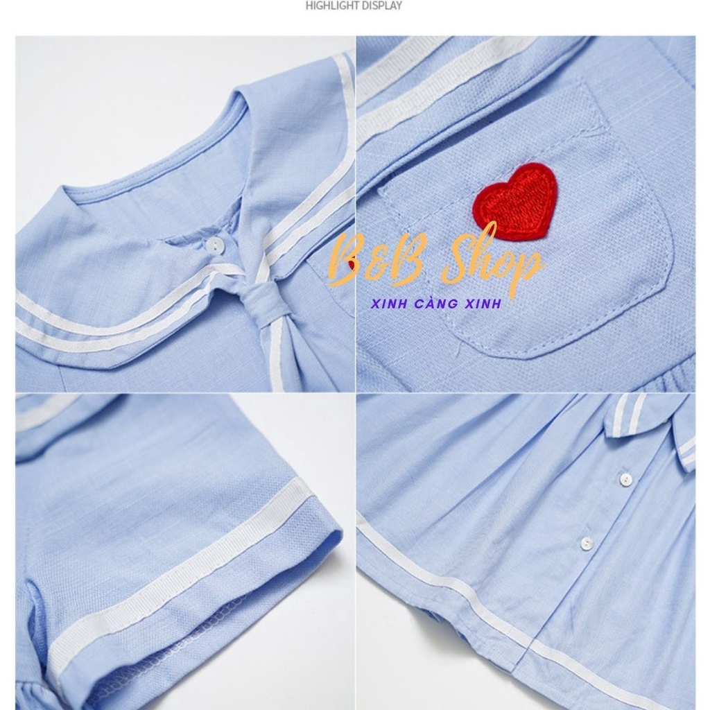 Đầm Trẻ Em Phối Viền Trắng Váy Thủy Thủ Cao Cấp Phong Cách Thanh Lịch Kiểu Pháp Cho Các Bé Gái Từ 2-8 Tuổi Bao Đổi Trả