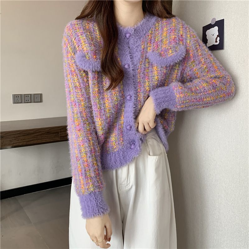 Jiashucheng Áo Khoác Cardigan Dệt Kim Dáng Ngắn Phong Cách Retro Pháp Cho Nữ