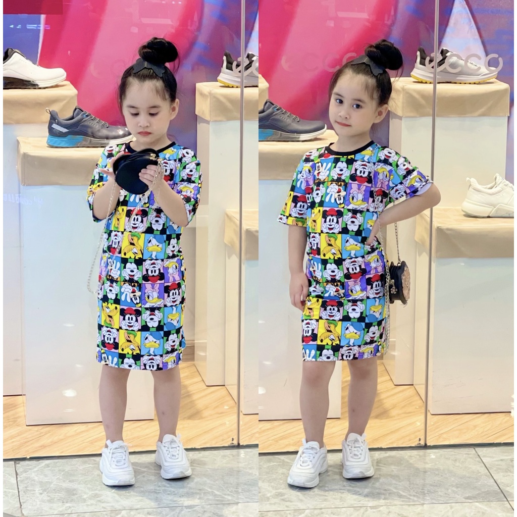 Váy Cho Bé Gái 9-22 Kg Set Váy Đầm Suông Vải Thun Lạnh 3D Cho Bé 1-6 Tuổi In Hoạt Hình Hot Trend Xinh Đẹp