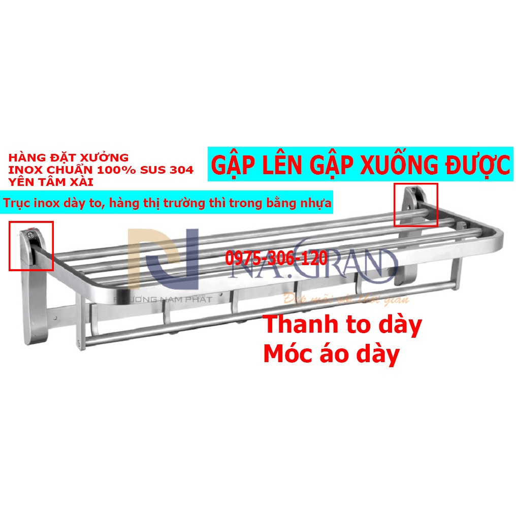 [GẬP LÊN GẬP XUỐNG ĐƯỢC] Máng Khăn Tắm Thanh Treo Khăn ĐA NĂNG 100% INOX 304 MKT6 sáng bóng chắc chắn