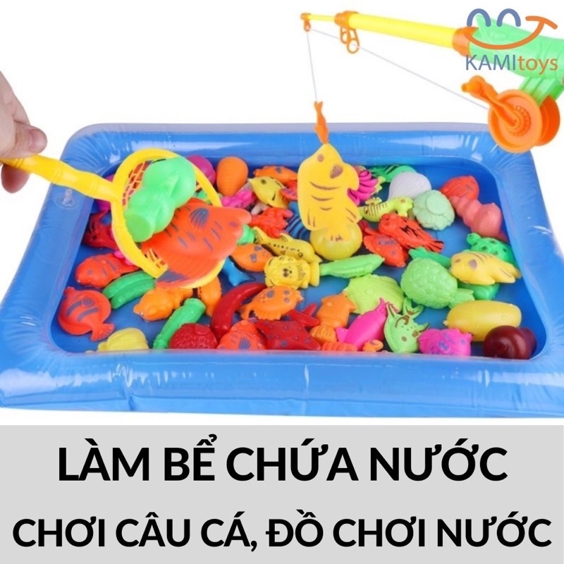 Đồ chơi Bể phao nước Câu cá cỡ Lớn 40*55cm Đủ bộ gồm Bể hơi+Cần câu+Bơm+Cá gắn nam châm