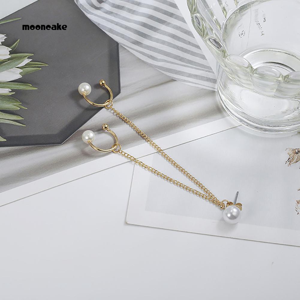 Khuyên vành tai kim loại đính hạt trai giả xinh xắn cho nữ