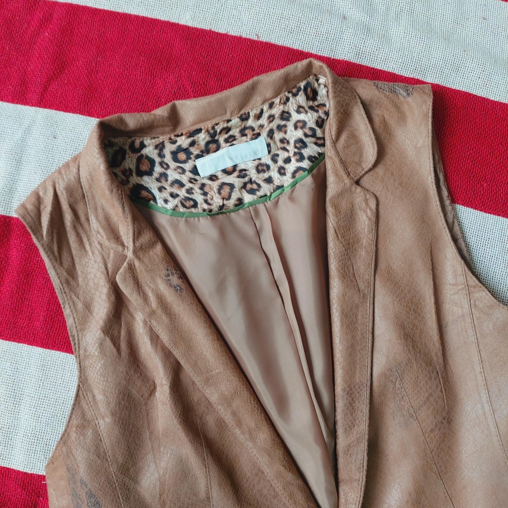 Áo Vest gile phối da dáng dài