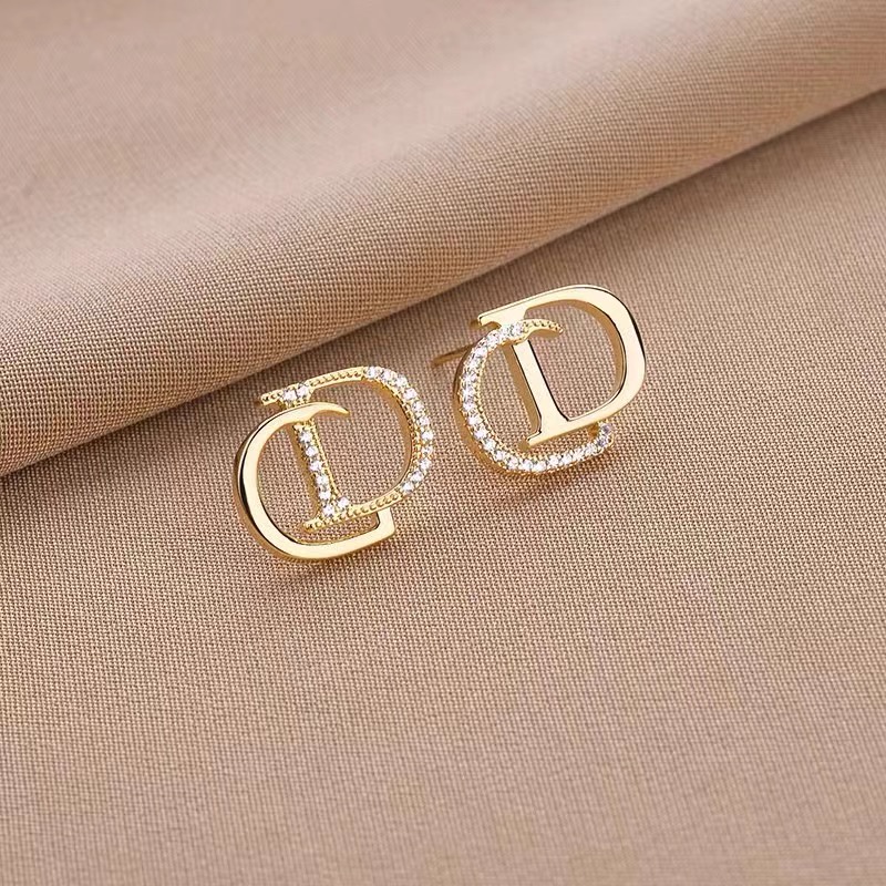 Bông Tai Mạ Bạc 925 Hình Chữ Đính Kim Cương Đơn Giản Sang Trọng Thời Trang